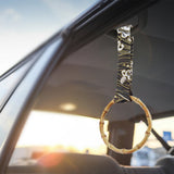Natural Bamboo Ring JDM Tsurikawa Drift Subway Train Bus Handle Strap – Universal Car Interior Hanging Charm, Bosozoku Green Waves Pattern Retro Fabric Strap X1