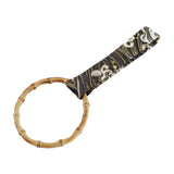 Natural Bamboo Ring JDM Tsurikawa Drift Subway Train Bus Handle Strap – Universal Car Interior Hanging Charm, Bosozoku Green Waves Pattern Retro Fabric Strap X1