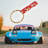 Natural Bamboo Ring JDM Tsurikawa Drift Subway Train Bus Handle Strap – Universal Car Interior Hanging Charm, Bosozoku Red Dogs Pattern Retro Fabric Strap X1