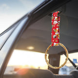 Natural Bamboo Ring JDM Tsurikawa Drift Subway Train Bus Handle Strap – Universal Car Interior Hanging Charm, Bosozoku Red Dogs Pattern Retro Fabric Strap X1