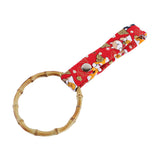 Natural Bamboo Ring JDM Tsurikawa Drift Subway Train Bus Handle Strap – Universal Car Interior Hanging Charm, Bosozoku Red Dogs Pattern Retro Fabric Strap X1