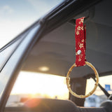 Natural Bamboo Ring JDM Tsurikawa Drift Subway Train Bus Handle Strap – Universal Car Interior Hanging Charm, Bosozoku Red Flowers Pattern Retro Fabric Strap X1