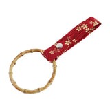 Natural Bamboo Ring JDM Tsurikawa Drift Subway Train Bus Handle Strap – Universal Car Interior Hanging Charm, Bosozoku Red Flowers Pattern Retro Fabric Strap X1