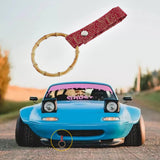 Natural Bamboo Ring JDM Tsurikawa Drift Subway Train Bus Handle Strap – Universal Car Interior Hanging Charm, Bosozoku Red Clouds Pattern Retro Fabric Strap X1