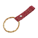 Natural Bamboo Ring JDM Tsurikawa Drift Subway Train Bus Handle Strap – Universal Car Interior Hanging Charm, Bosozoku Red Clouds Pattern Retro Fabric Strap X1
