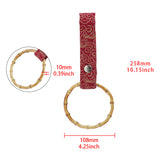 Natural Bamboo Ring JDM Tsurikawa Drift Subway Train Bus Handle Strap – Universal Car Interior Hanging Charm, Bosozoku Red Clouds Pattern Retro Fabric Strap X1