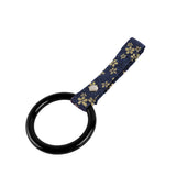 Round JDM Tsurikawa Drift Subway Train Bus Handle Strap – Universal Car Interior Hanging Charm, Bosozoku Blue Flowers Pattern Retro Nylon Strap X1