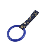 Round JDM Tsurikawa Drift Subway Train Bus Handle Strap – Universal Car Interior Hanging Charm, Bosozoku Blue Flowers Pattern Retro Nylon Strap X1