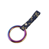 Round JDM Tsurikawa Drift Subway Train Bus Handle Strap – Universal Car Interior Hanging Charm, Bosozoku Blue Flowers Pattern Retro Nylon Strap X1
