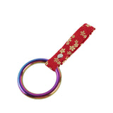 Round JDM Tsurikawa Drift Subway Train Bus Handle Strap – Universal Car Interior Hanging Charm, Bosozoku Red Flowers Pattern Retro Nylon Strap X1