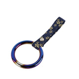 Round JDM Tsurikawa Drift Subway Train Bus Handle Strap – Universal Car Interior Hanging Charm, Bosozoku Blue Flowers Pattern Retro Nylon Strap X1