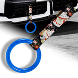 Round Crystal-Style Ring JDM Tsurikawa Drift Subway Train Bus Handle Strap – Universal Car Interior Hanging Charm, Bosozoku Black Cats Pattern Retro Nylon Strap X1