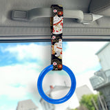 Round Crystal-Style Ring JDM Tsurikawa Drift Subway Train Bus Handle Strap – Universal Car Interior Hanging Charm, Bosozoku Black Cats Pattern Retro Nylon Strap X1