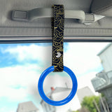 Round Crystal-Style Ring JDM Tsurikawa Drift Subway Train Bus Handle Strap – Universal Car Interior Hanging Charm, Bosozoku Black Clouds Pattern Retro Nylon Strap X1