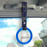 Round Crystal-Style Ring JDM Tsurikawa Drift Subway Train Bus Handle Strap – Universal Car Interior Hanging Charm, Bosozoku Blue Flowers Pattern Retro Nylon Strap X1
