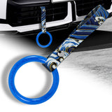 Round Crystal-Style Ring JDM Tsurikawa Drift Subway Train Bus Handle Strap – Universal Car Interior Hanging Charm, Bosozoku Blue Waves Pattern Retro Nylon Strap X1
