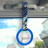 Round Crystal-Style Ring JDM Tsurikawa Drift Subway Train Bus Handle Strap – Universal Car Interior Hanging Charm, Bosozoku Blue Waves Pattern Retro Nylon Strap X1