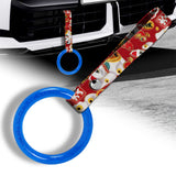 Round Crystal-Style Ring JDM Tsurikawa Drift Subway Train Bus Handle Strap – Universal Car Interior Hanging Charm, Bosozoku Red Cats Pattern Retro Nylon Strap X1