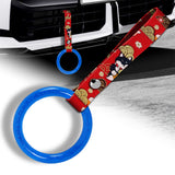 Round Crystal-Style Ring JDM Tsurikawa Drift Subway Train Bus Handle Strap – Universal Car Interior Hanging Charm, Bosozoku Red Dogs Pattern Retro Nylon Strap X1