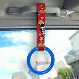 Round Crystal-Style Ring JDM Tsurikawa Drift Subway Train Bus Handle Strap – Universal Car Interior Hanging Charm, Bosozoku Red Dogs Pattern Retro Nylon Strap X1