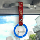 Round Crystal-Style Ring JDM Tsurikawa Drift Subway Train Bus Handle Strap – Universal Car Interior Hanging Charm, Bosozoku Red Flowers Pattern Retro Nylon Strap X1