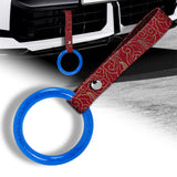 Round Crystal-Style Ring JDM Tsurikawa Drift Subway Train Bus Handle Strap – Universal Car Interior Hanging Charm, Bosozoku Red Clouds Pattern Retro Nylon Strap X1