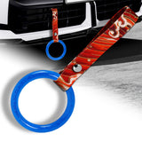 Round Crystal-Style Ring JDM Tsurikawa Drift Subway Train Bus Handle Strap – Universal Car Interior Hanging Charm, Bosozoku Red Waves Pattern Retro Nylon Strap X1
