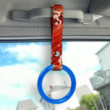 Round Crystal-Style Ring JDM Tsurikawa Drift Subway Train Bus Handle Strap – Universal Car Interior Hanging Charm, Bosozoku Red Waves Pattern Retro Nylon Strap X1