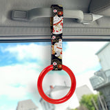 Round Crystal-Style Ring JDM Tsurikawa Drift Subway Train Bus Handle Strap – Universal Car Interior Hanging Charm, Bosozoku Black Cats Pattern Retro Nylon Strap X1