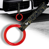 Round Crystal-Style Ring JDM Tsurikawa Drift Subway Train Bus Handle Strap – Universal Car Interior Hanging Charm, Bosozoku Black Clouds Pattern Retro Nylon Strap X1