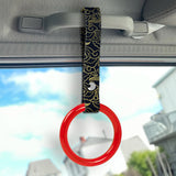 Round Crystal-Style Ring JDM Tsurikawa Drift Subway Train Bus Handle Strap – Universal Car Interior Hanging Charm, Bosozoku Black Clouds Pattern Retro Nylon Strap X1