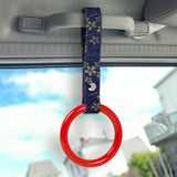 Round Crystal-Style Ring JDM Tsurikawa Drift Subway Train Bus Handle Strap – Universal Car Interior Hanging Charm, Bosozoku Blue Flowers Pattern Retro Nylon Strap X1