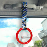 Round Crystal-Style Ring JDM Tsurikawa Drift Subway Train Bus Handle Strap – Universal Car Interior Hanging Charm, Bosozoku Blue Waves Pattern Retro Nylon Strap X1
