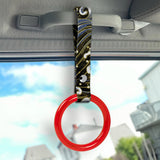 Round Crystal-Style Ring JDM Tsurikawa Drift Subway Train Bus Handle Strap – Universal Car Interior Hanging Charm, Bosozoku Green Waves Pattern Retro Nylon Strap X1