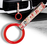 Round Crystal-Style Ring JDM Tsurikawa Drift Subway Train Bus Handle Strap – Universal Car Interior Hanging Charm, Bosozoku Pink Flowers Pattern Retro Nylon Strap X1