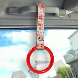 Round Crystal-Style Ring JDM Tsurikawa Drift Subway Train Bus Handle Strap – Universal Car Interior Hanging Charm, Bosozoku Pink Flowers Pattern Retro Nylon Strap X1