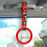 Round Crystal-Style Ring JDM Tsurikawa Drift Subway Train Bus Handle Strap – Universal Car Interior Hanging Charm, Bosozoku Red Dogs Pattern Retro Nylon Strap X1