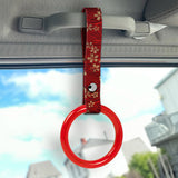 Round Crystal-Style Ring JDM Tsurikawa Drift Subway Train Bus Handle Strap – Universal Car Interior Hanging Charm, Bosozoku Red Flowers Pattern Retro Nylon Strap X1