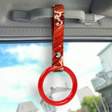Round Crystal-Style Ring JDM Tsurikawa Drift Subway Train Bus Handle Strap – Universal Car Interior Hanging Charm, Bosozoku Red Waves Pattern Retro Nylon Strap X1