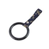 Round JDM Tsurikawa Drift Subway Train Bus Handle Strap – Universal Car Interior Hanging Charm, Bosozoku Blue Flowers Pattern Retro Nylon Strap X1