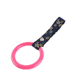 Round JDM Tsurikawa Drift Subway Train Bus Handle Strap – Universal Car Interior Hanging Charm, Bosozoku Blue Flowers Pattern Retro Nylon Strap X1