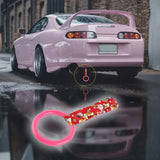 Round JDM Tsurikawa Drift Subway Train Bus Handle Strap – Universal Car Interior Hanging Charm, Bosozoku Red Dogs Pattern Retro Nylon Strap X1
