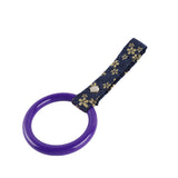 Round JDM Tsurikawa Drift Subway Train Bus Handle Strap – Universal Car Interior Hanging Charm, Bosozoku Blue Flowers Pattern Retro Nylon Strap X1