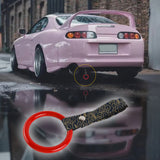 Round JDM Tsurikawa Drift Subway Train Bus Handle Strap – Universal Car Interior Hanging Charm, Bosozoku Black Clouds Pattern Retro Nylon Strap X1