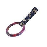 Round JDM Tsurikawa Drift Subway Train Bus Handle Strap – Universal Car Interior Hanging Charm, Bosozoku Blue Flowers Pattern Retro Nylon Strap X1