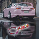 Round JDM Tsurikawa Drift Subway Train Bus Handle Strap – Universal Car Interior Hanging Charm, Bosozoku Red Cats Pattern Retro Nylon Strap X1