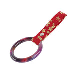 Round JDM Tsurikawa Drift Subway Train Bus Handle Strap – Universal Car Interior Hanging Charm, Bosozoku Red Flowers Pattern Retro Nylon Strap X1