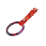 Round JDM Tsurikawa Drift Subway Train Bus Handle Strap – Universal Car Interior Hanging Charm, Bosozoku Red Waves Pattern Retro Nylon Strap X1