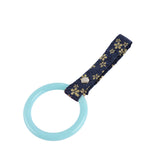 Round JDM Tsurikawa Drift Subway Train Bus Handle Strap – Universal Car Interior Hanging Charm, Bosozoku Blue Flowers Pattern Retro Nylon Strap X1