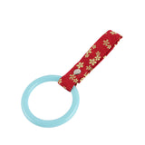 Round JDM Tsurikawa Drift Subway Train Bus Handle Strap – Universal Car Interior Hanging Charm, Bosozoku Red Flowers Pattern Retro Nylon Strap X1